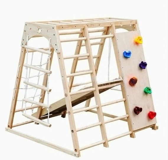 Kids Outdoor Climbing Frame - إطار تسلق خشبي مع مجموعة أرجوحة
