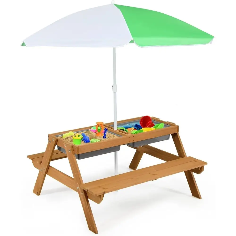 Kids Outdoor Furniture Set - طاولة نزهة خشبية 4 في 1