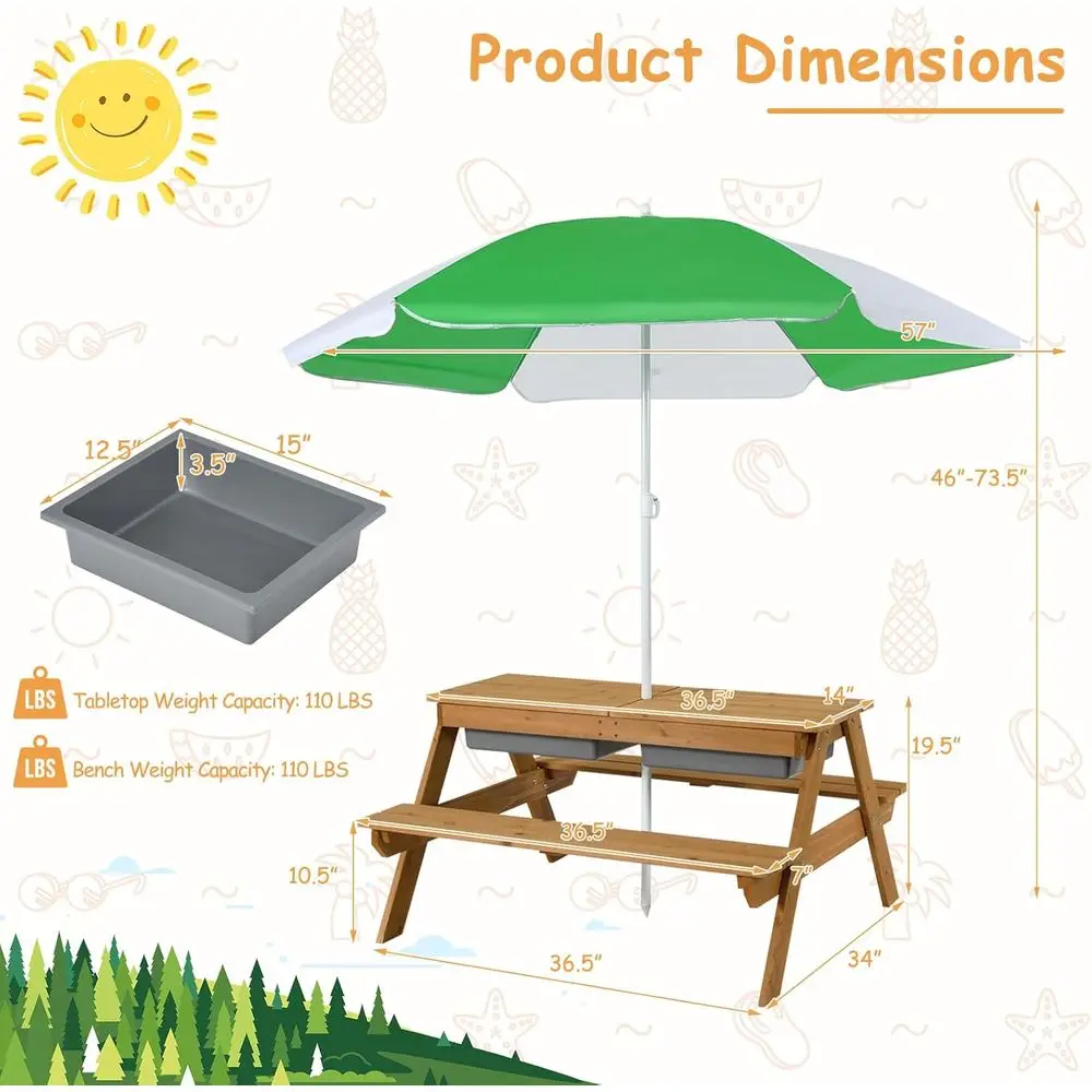 طاولة نزهة خشبية 4 في 1 للرمل  - مراجعة Kids Outdoor Furniture Set وسعره